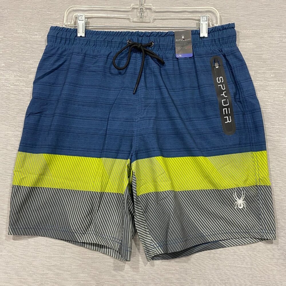 SPYDER Blue Green Swim Shorts Mens Size Large Quick Dry UPF 30+ Boxer Lined